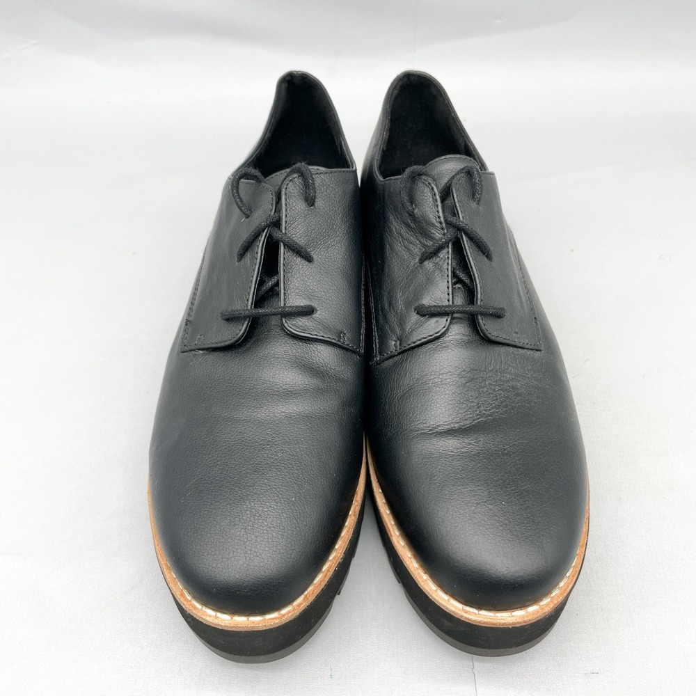 Eileen Fisher Womens 9 Eddy Oxford Black Leather Platform Derby Shoe Chunky Heel - Picture 3 of 12